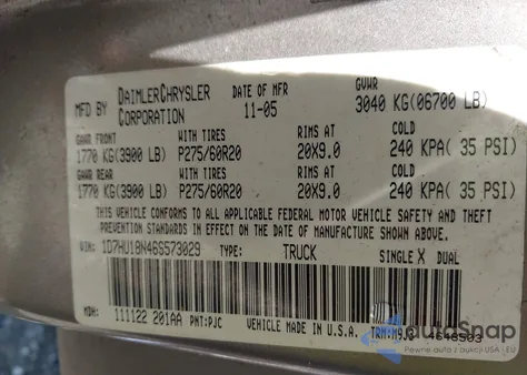 2006 Dodge Ram 1500 Slt/Trx4 Off Road/Sport from USA, damaged, VIN 1D7HU18N46S573029